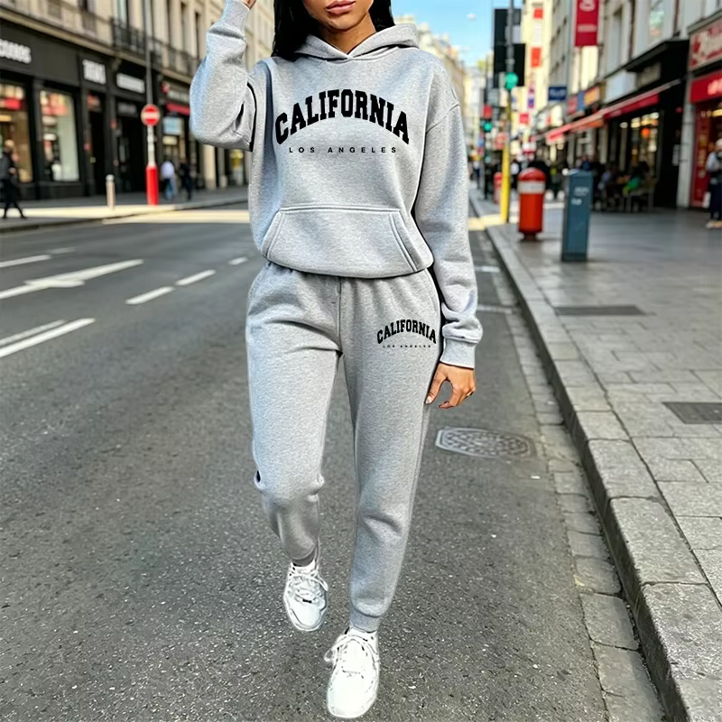 Ensemble de survêtement 2 pièces pour femme, imprimé, décontracté, à capuche, pour le sport et le jogging, collection automne-hiver
