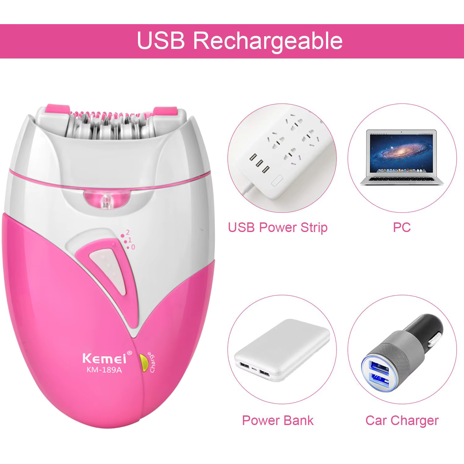 Kemei 189A femmes épilateur indolore Rechargeable corps épilation Machine électrique rasage partie privée Bikini