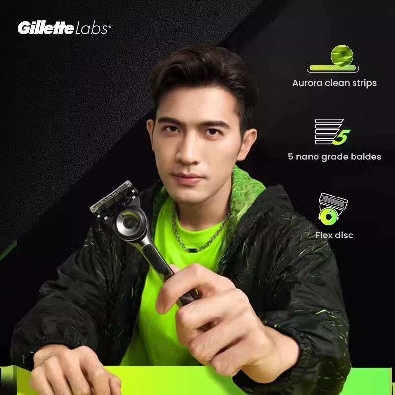 Gillette Labs Razor Aurora Series Flexdisc 5 couches lame à induction barbe rasage rasoir pour hommes avec support