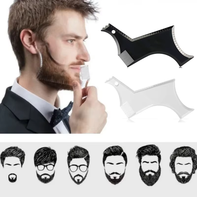 Peigne coiffant pour barbe, règle transparente pour soins pour hommes, favoris, garniture de barbe, outil de Contour