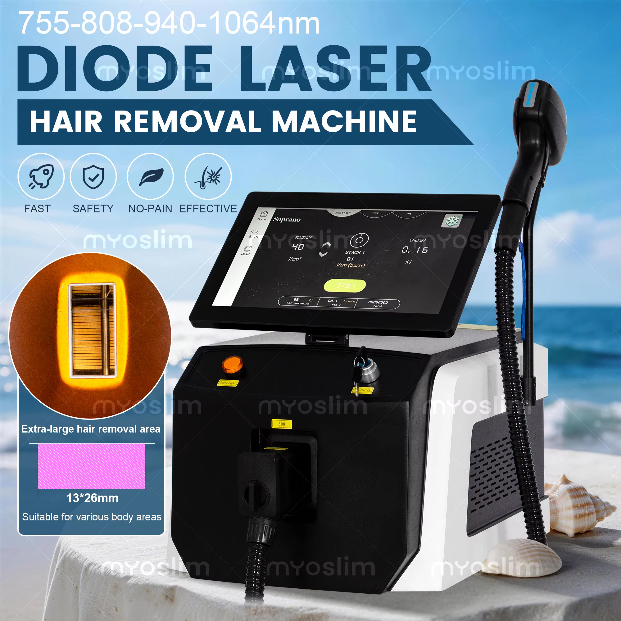 Machine d'épilation au laser à diode FAC 4 longueurs d'onde 755 808 940 1064 nm