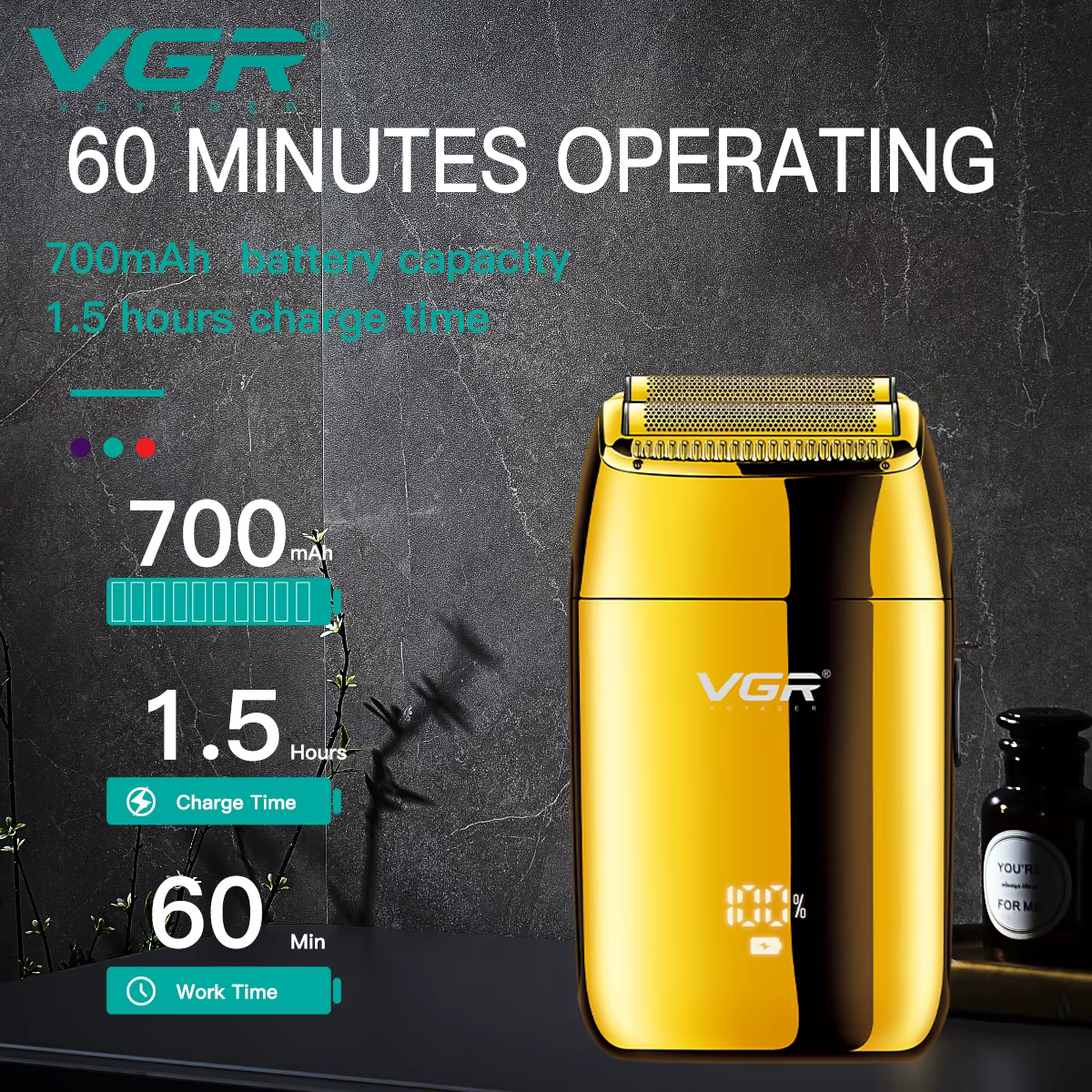 VGR tondeuse tondeuse à barbe pour hommes rasoir electrique homme rasoir homme Rasoir Professionnel Tondeuse à barbe Électrique Machine à raser Portable Rasoir Rechargeable Tondeuse LED Rasoir pour ho
