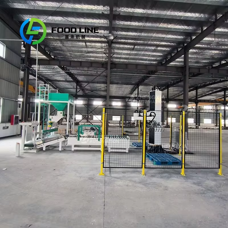 Machine de palettisation robotisée pour sacs de ciment, cartons, barils, seaux de 10 kg, 15 kg, 20 kg, 25 kg, 50 kg, ligne d'emballage en bois