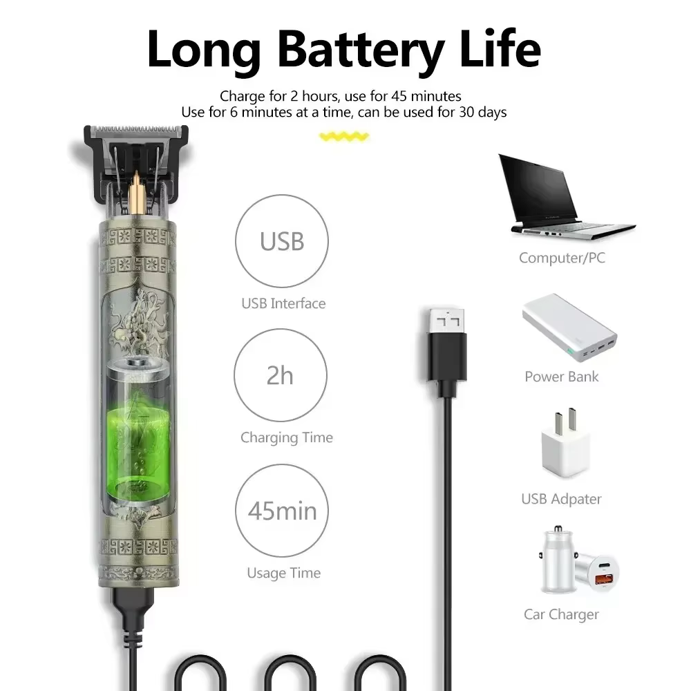 Tondeuse à cheveux professionnelle sans fil pour hommes