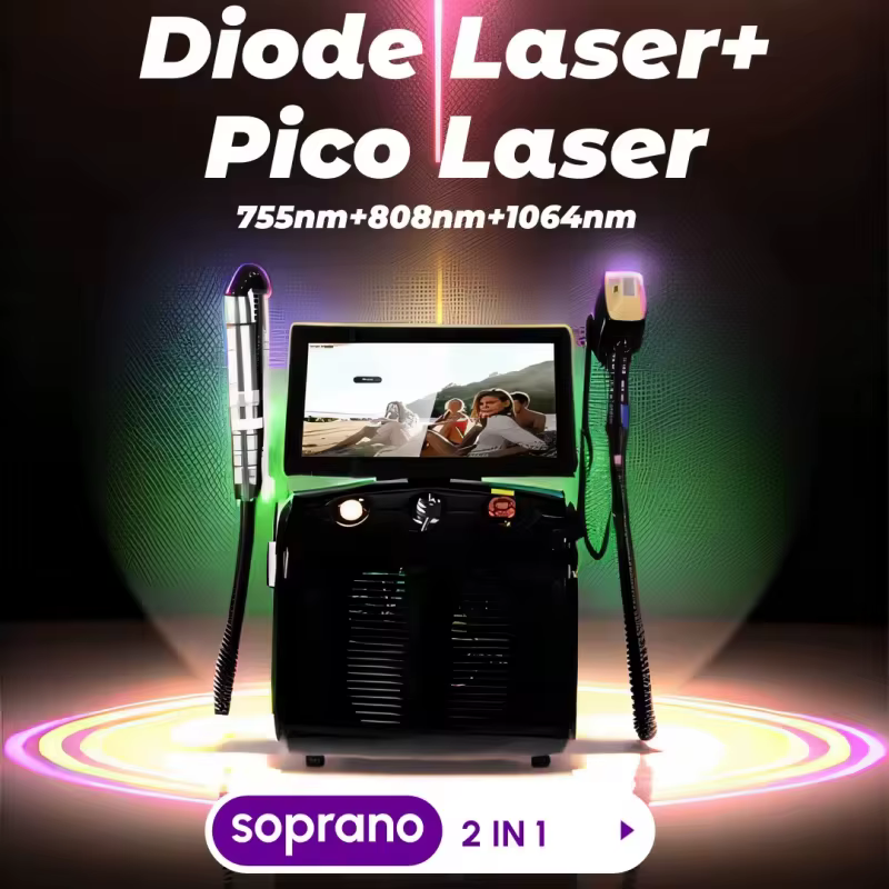 Soprano 2-en-1 titane glace platine Diode 755nm 808nm 1064nm 940nm quatre longueurs d'onde ND:YAG Laser indolore Machine d'épilation