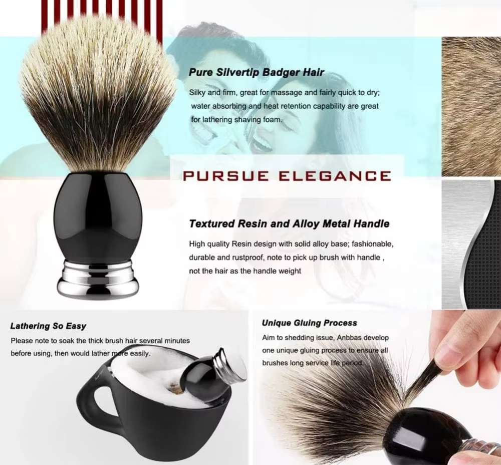 Brosse de rasage de luxe en poils de blaireau pur 100% argenté 22mm