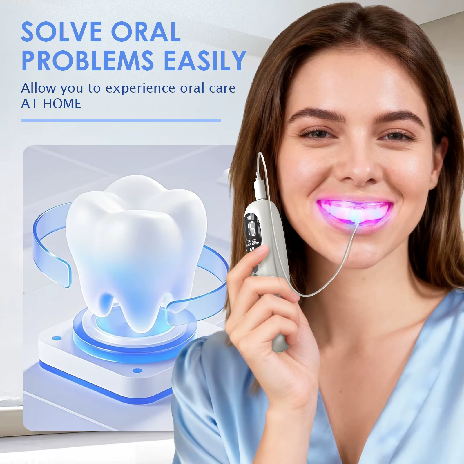 Accélérateur de blanchiment des dents 650nm thérapie par la lumière rouge + bleue pour les gencives LED lumière parodontale réparation de santé des gencives saignement des gencives et des dents