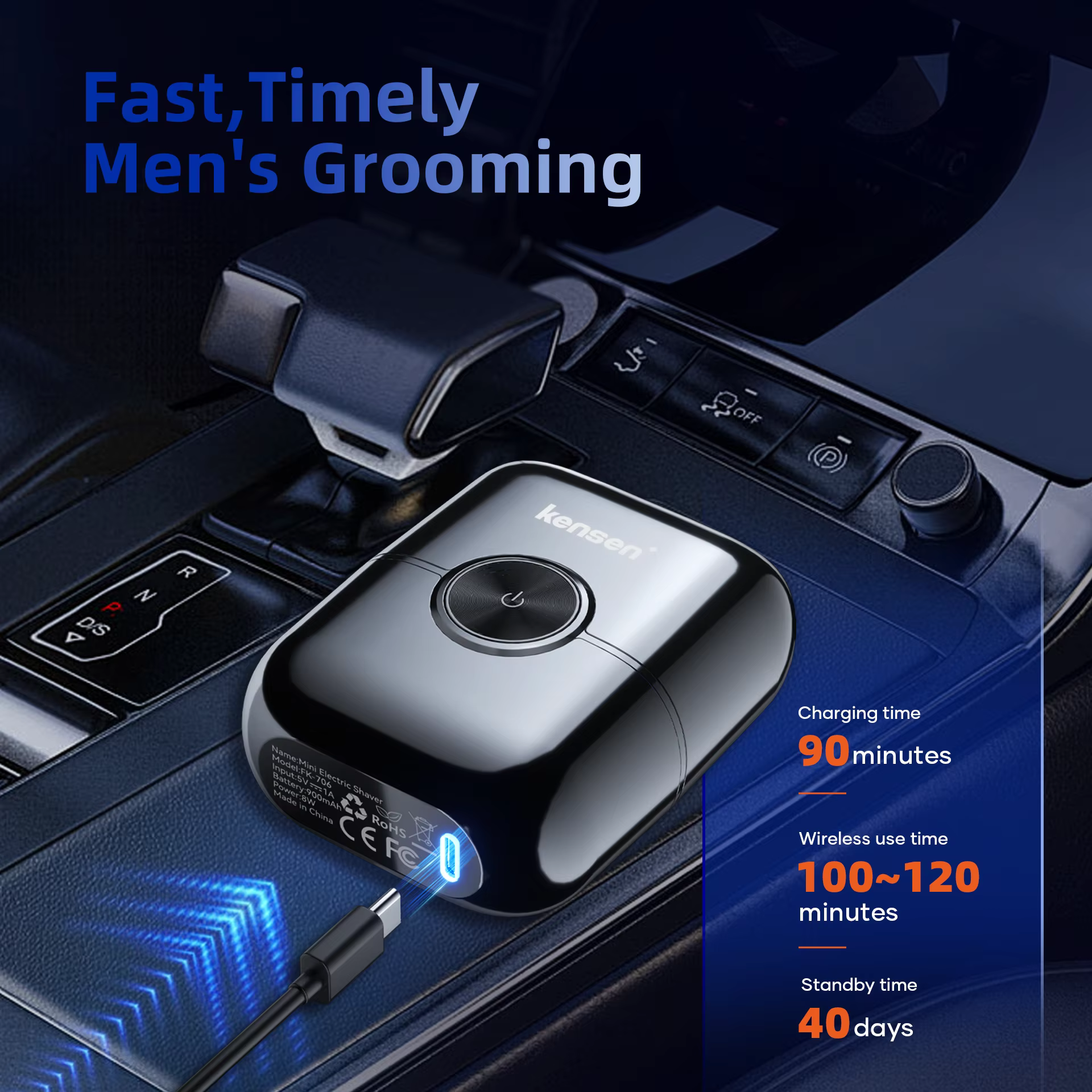 KENSEN S26 rasoir électrique pour hommes 4D lames flottantes feuille rasoirs étanche 8000 tr/min tondeuse à barbe