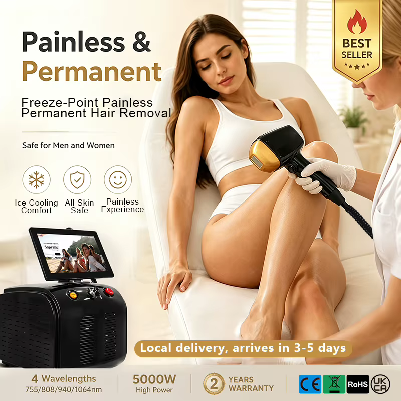 Machine professionnelle d'épilation au laser à diode 808 nm, épilation permanente et indolore des poils du corps