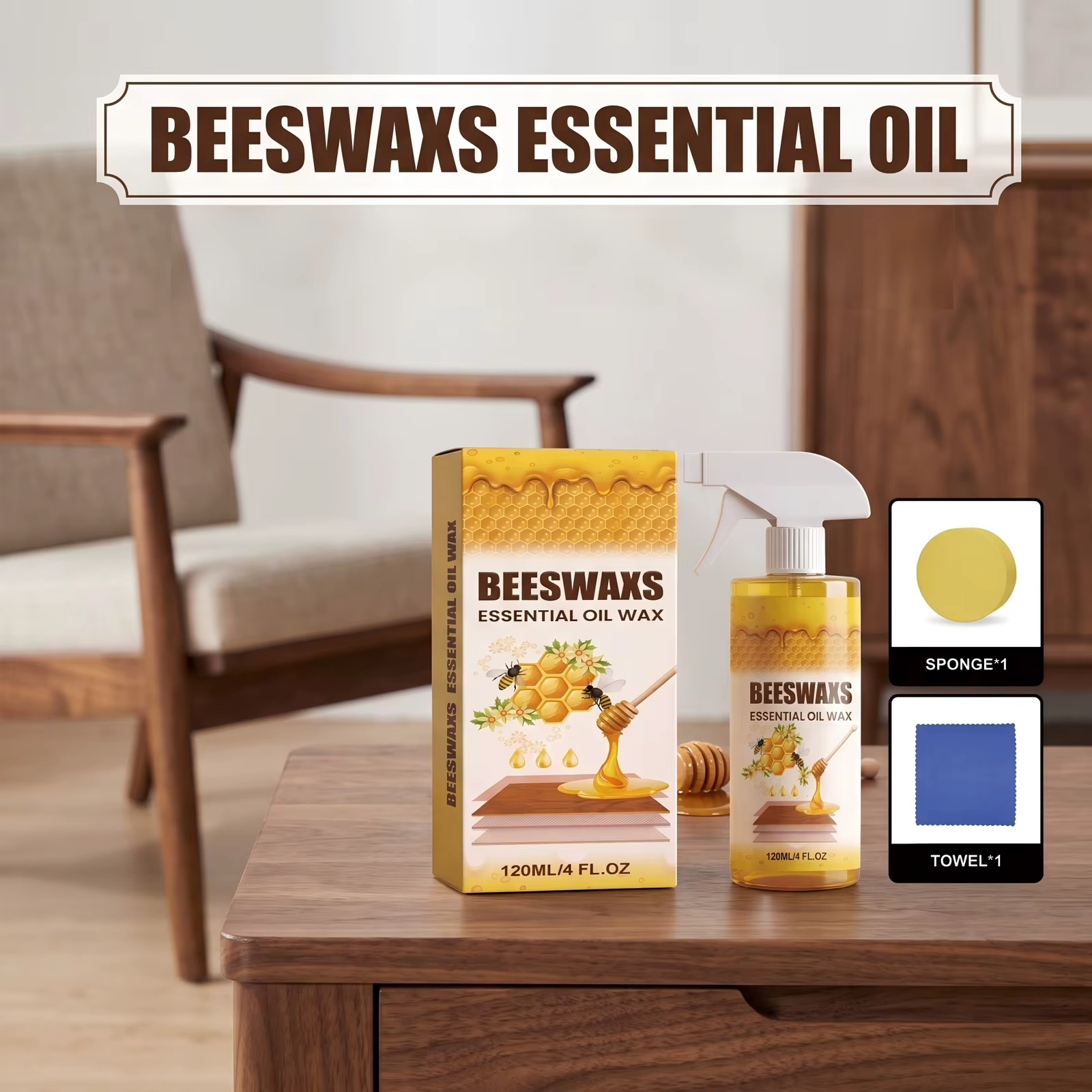 Cire d'abeille en spray pour bois, meubles et sols – Imperméabilisant, multi-usages, résistant à l'usure, prévient le séchage et les fissures – Entretien des meubles