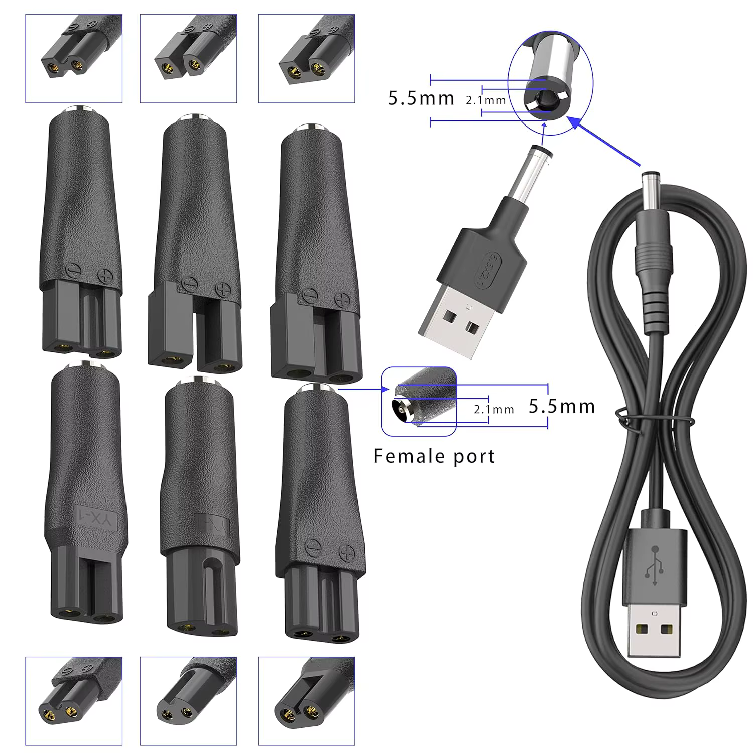 LISI 8 pièces cordon d'alimentation 5V chargeur de remplacement universel adaptateur USB pour tous les types de