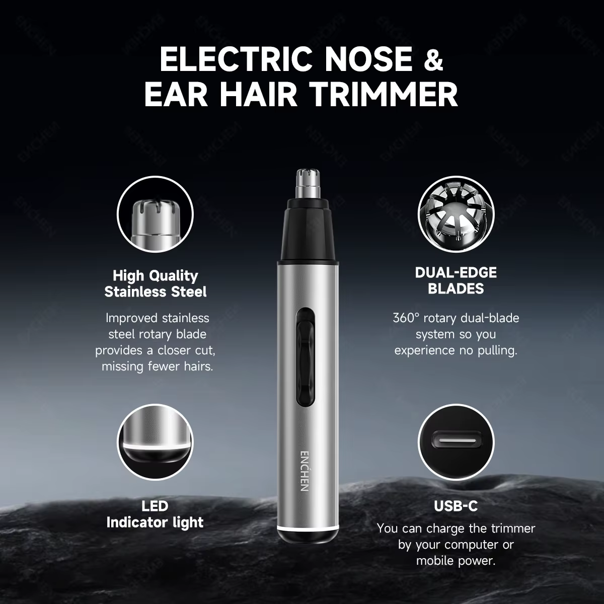 ENCHEN EN001 tondeuse professionnelle pour nez et oreilles avec tête coupée en acier inoxydable