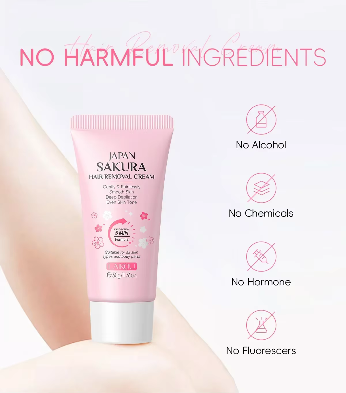 LAIKOU Sakura crème d'épilation rapide indolore inhibiteur de croissance des cheveux bras aisselles jambes zones intimes pour hommes femme 50g