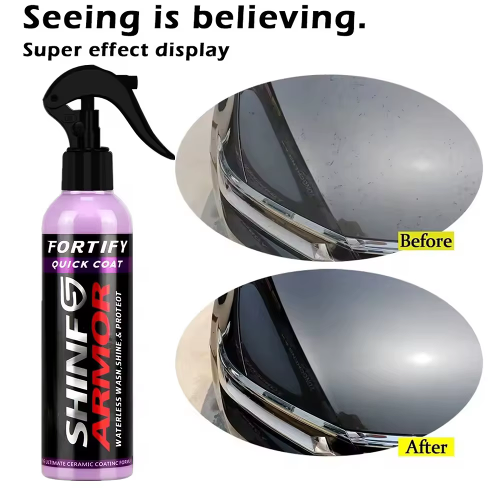 SHINE Fortify Quick Coat – Cire céramique pour voiture, spray de polissage, lavage sans eau et cire, couche de finition hydrophobe