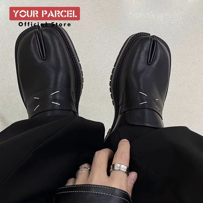 Mocassins en cuir à semelle épaisse pour hommes, chaussures à bout bas avec bout fendu, chaussure tabi en forme de fer à cheval, surface de peinture