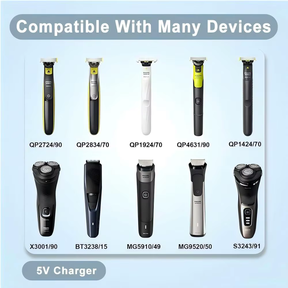 Adaptateur de chargeur de rasoir USB C vers 5V avec voyant lumineux pour Philips Norelco OneBlade QP2724 QP2834 QP4530 QP1924