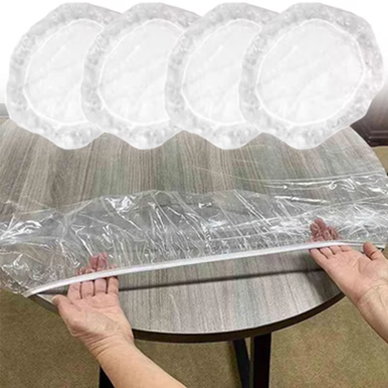Nappe ronde en PVC ajustée, transparente, imperméable, anti-taches, protection de table, tissu pour la maison, la salle à manger, les fêtes