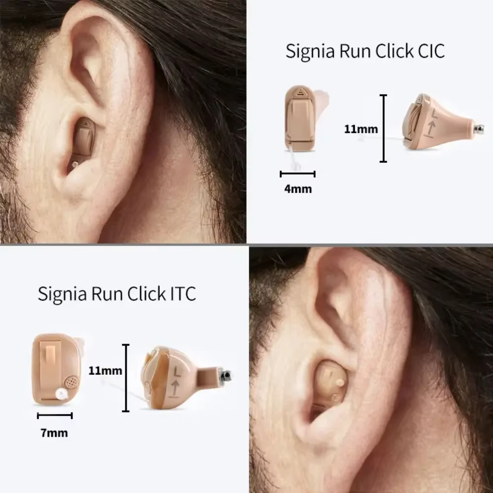 Signia-ITC Digital Invisible CIC Hearing Aid, RUN Click Smartphone, 8 Canaux, Andrea Fit Dry Case