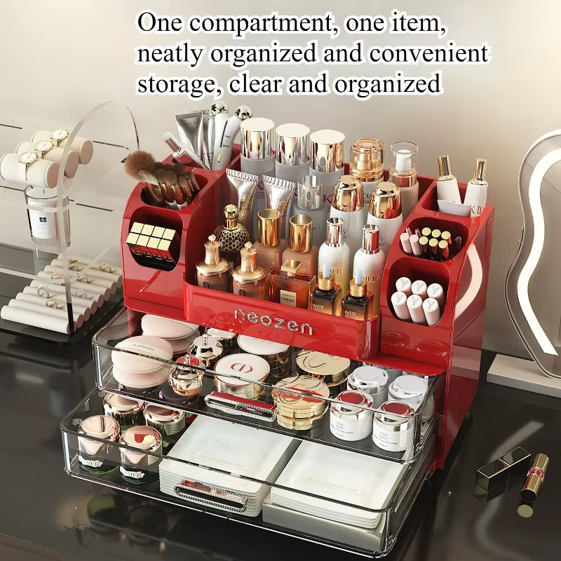 Boîte de Rangement Cosmétique de Bureau Premium pour Soins de la Peau, Rouge à Lèvres, Parfum, Pinceaux – Organisateur de Commode à Grille