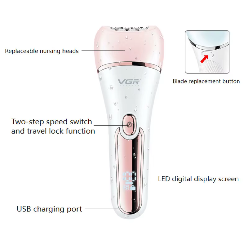 VGR électrique femmes épilateur femme rasoir jambe corps épilation lèvre menton dépilatoire dame Bikini tondeuse