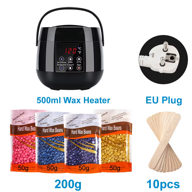 Ensemble de chauffe-cire 500ML pour épilation du corps unisexe/couleur noir et blanc écran d'affichage électrique chauffe-cire/200g de haricots