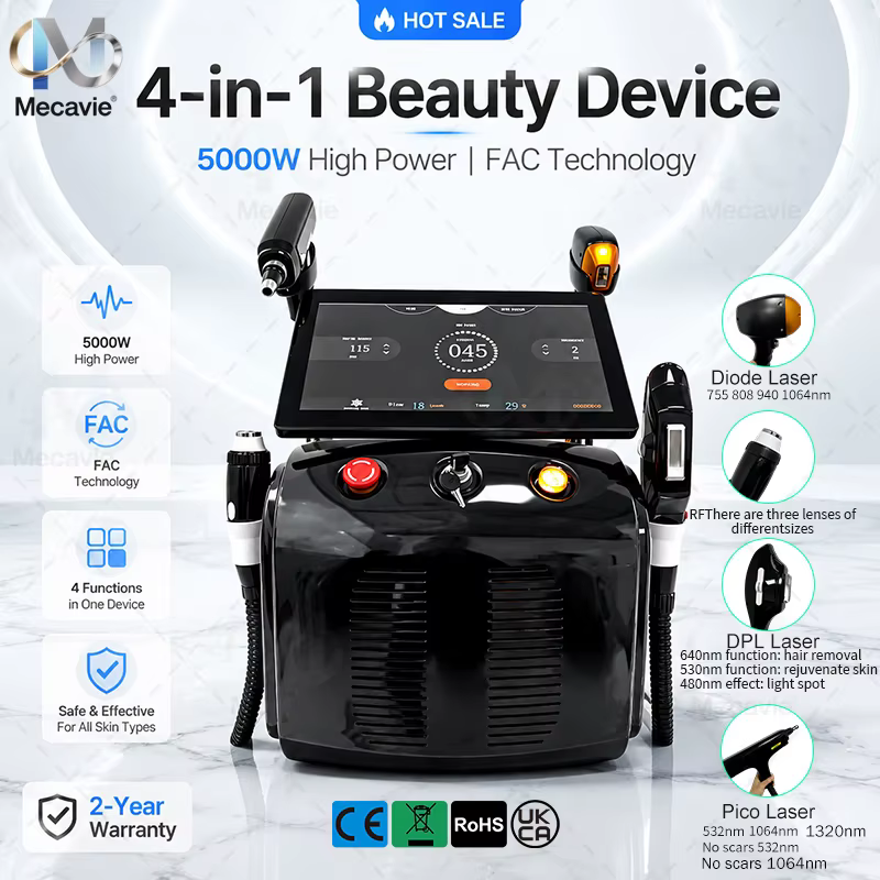 Nouvelle machine laser diode 4 en 1 Pico 808 Carbon Peeling RF IPL Nd Yag Picoseconde pour l'épilation et le détatouage 5000W