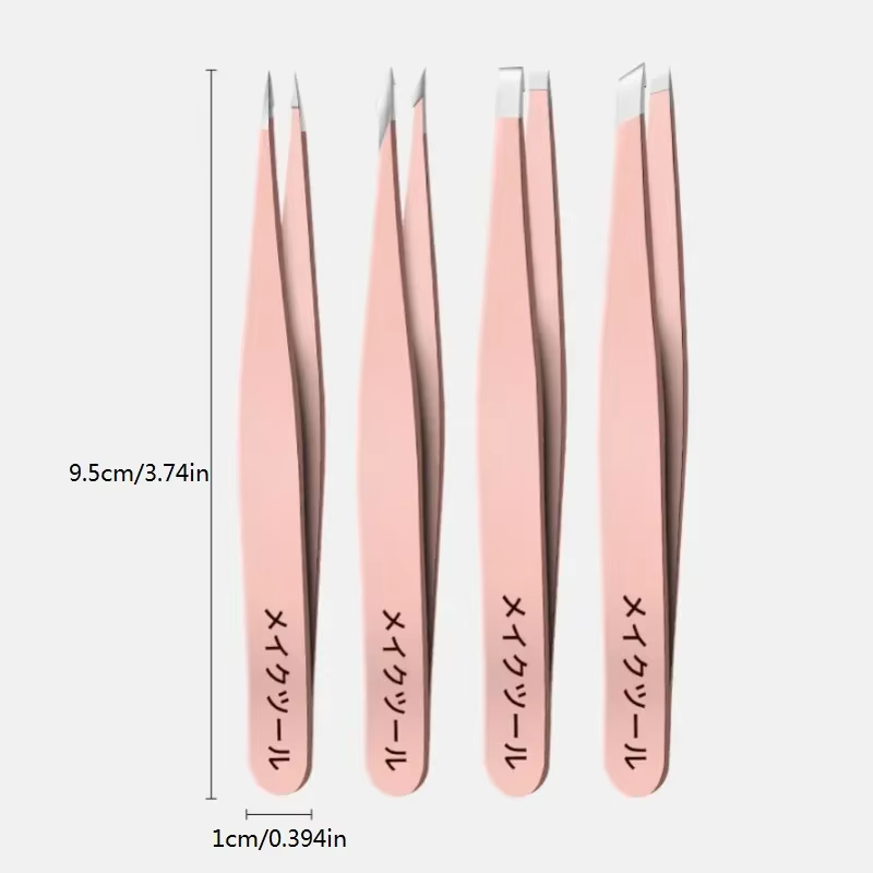 4 ensembles de pinces à épiler roses pour le nettoyage quotidien des sourcils