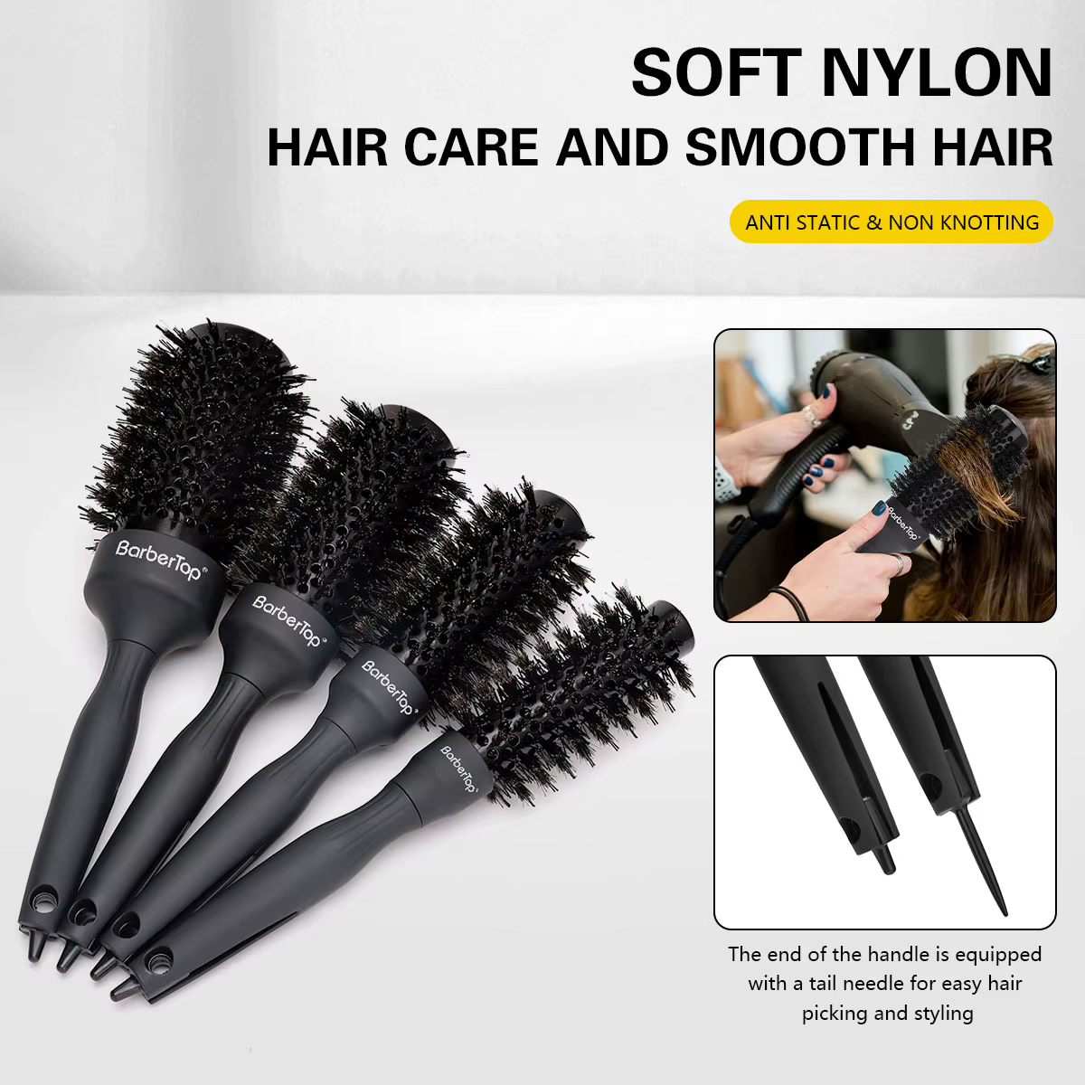 Barbertop peigne rond poils de sanglier baril