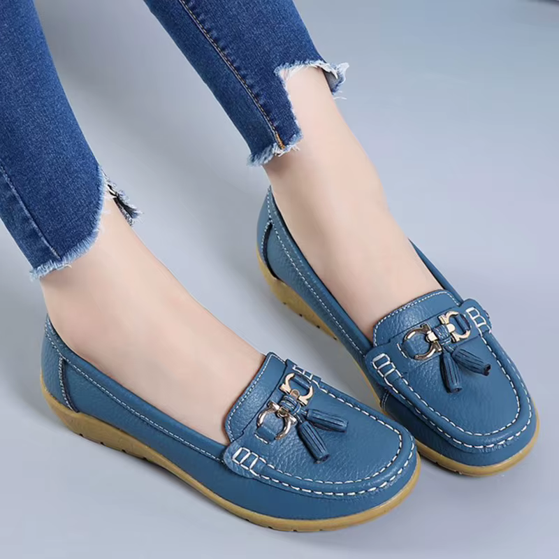 Chaussures de Ballet plates en cuir découpé pour femmes, mocassins respirants, chaussures de bateau, ballerine décontractées pour dames