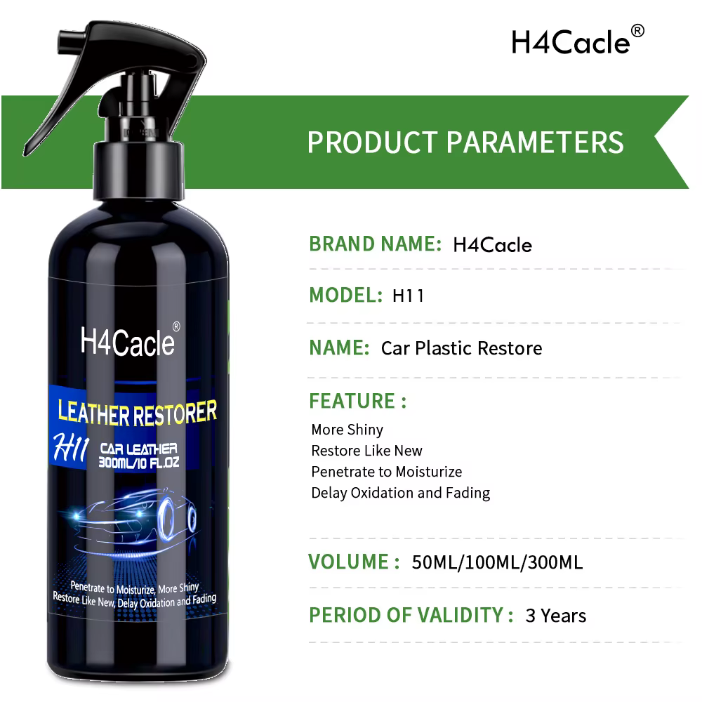 Spray de restauration du cuir A Luquid pour les intérieurs de voiture rafraîchissants, brillance pour réparer les sièges en cuir, restaure les pièces en plastique noir