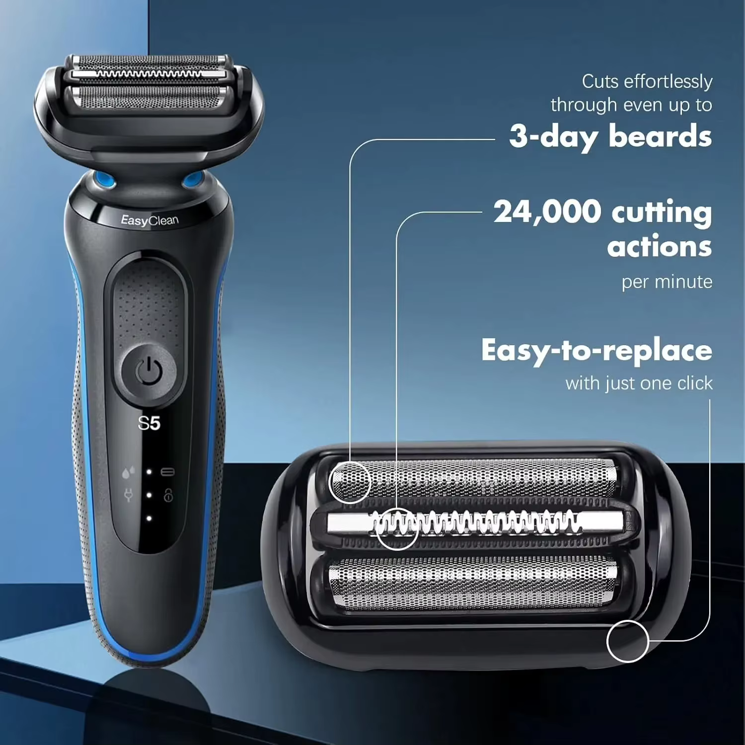 Tête de rechange 53B compatible avec le rasoir électrique Braun Series 5/6 5018s