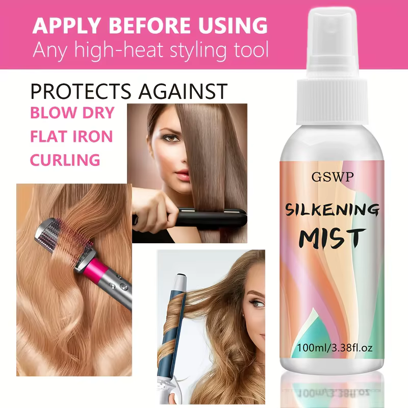 GSWP Silky Hair Spray est un soin sans rinçage avec protection thermique, un parfum agréable et laisse les cheveux lisses et brillants. 100ml