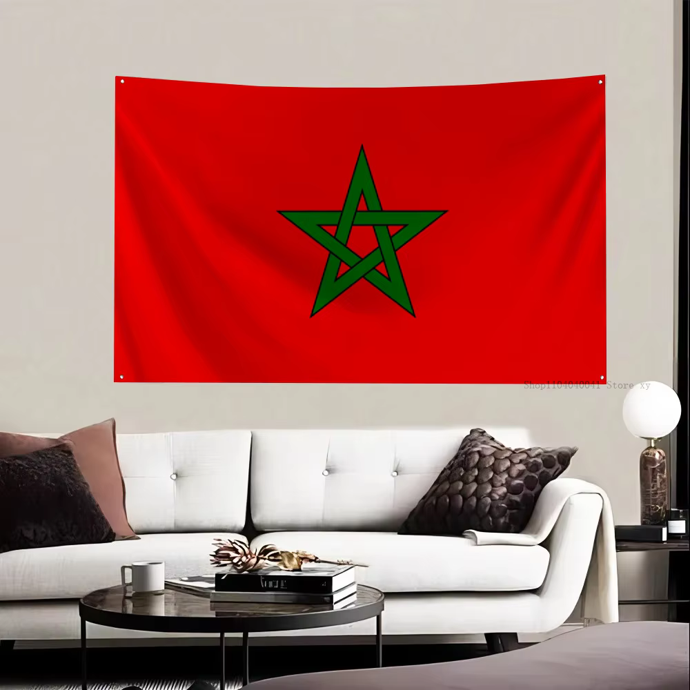 Drapeau du Maroc, drapeaux et bannières à quatre trous, en Polyester, décoration extérieure, esthétique de la pièce, 1 pièce