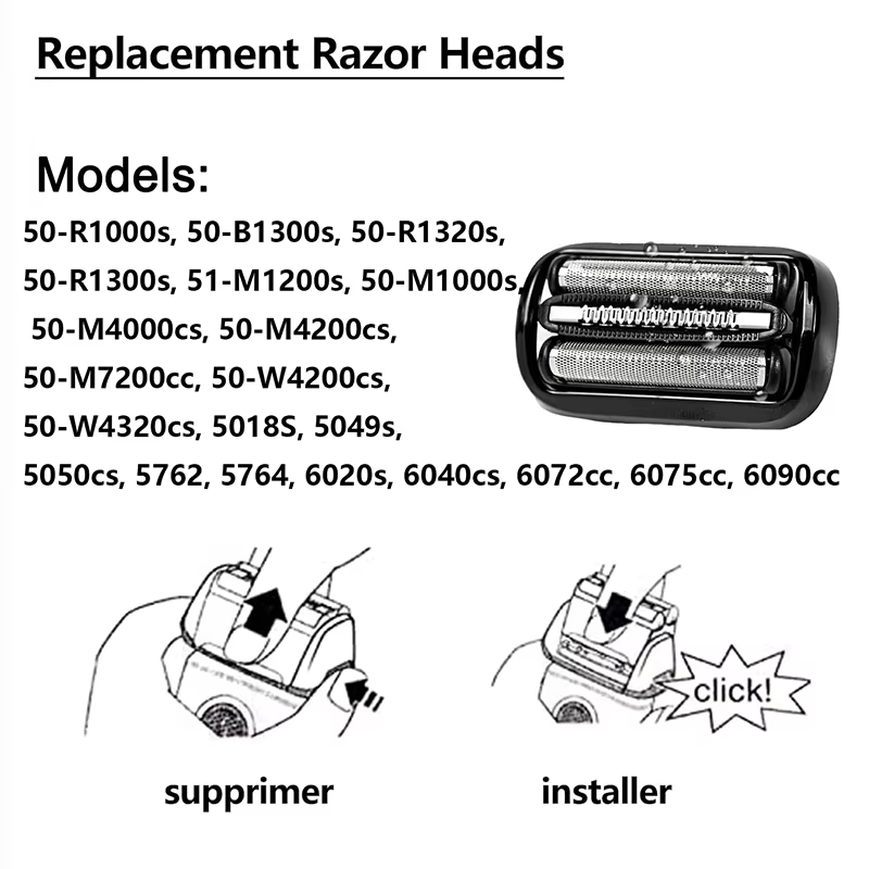 Tête de rechange 53B compatible avec le rasoir électrique Braun Series 5/6 5018s