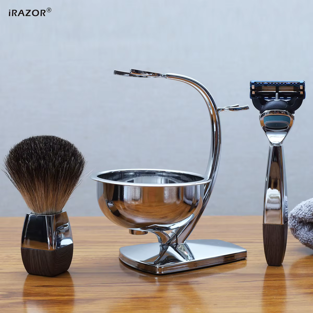 IRAZOR Kit de rasage humide classique pour hommes avec 5 lames de rasoir Fit Fusion 5