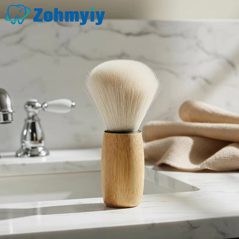1 Brosse à raser la barbe avec manche en bois et poils naturels