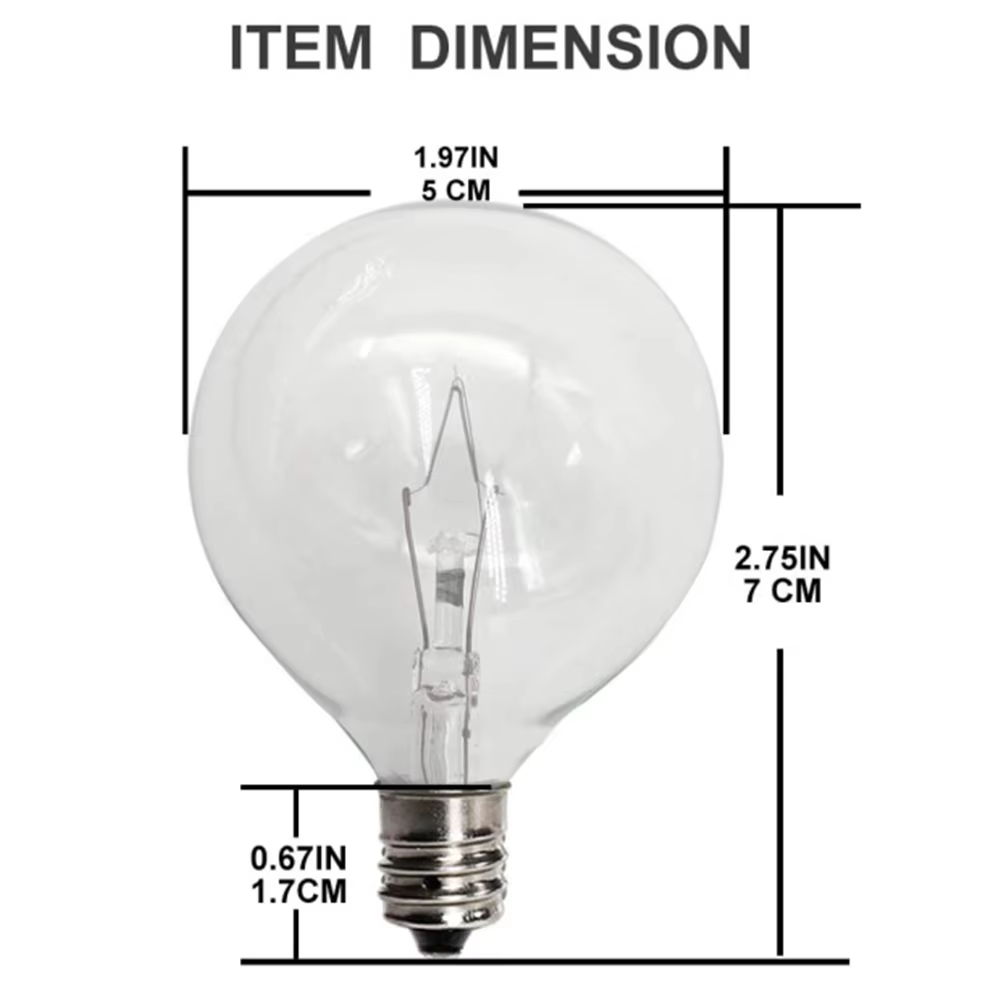 Ampoules chauffe-cire 25 watts G50 120V pour lampe parfumée pleine grandeur G16.5 Globe E12 Base de candélabre à incandescence lumière claire paquet de 6