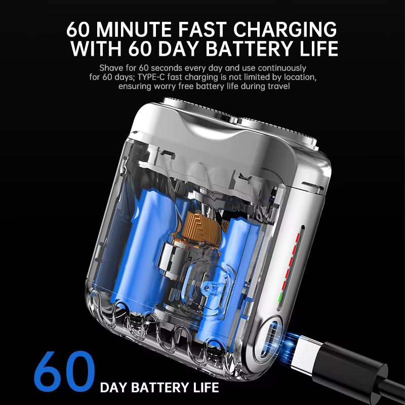 Hommes Mini rasoir électrique double tête étanche type-c Rechargeable
