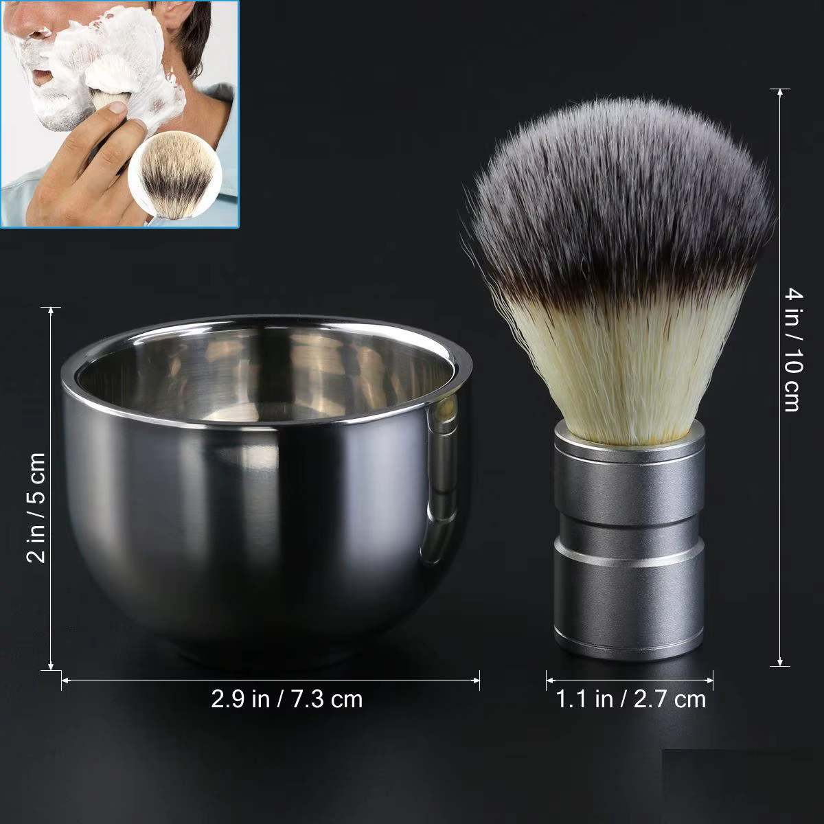 Ensemble bol et brosse à raser en acier inoxydable