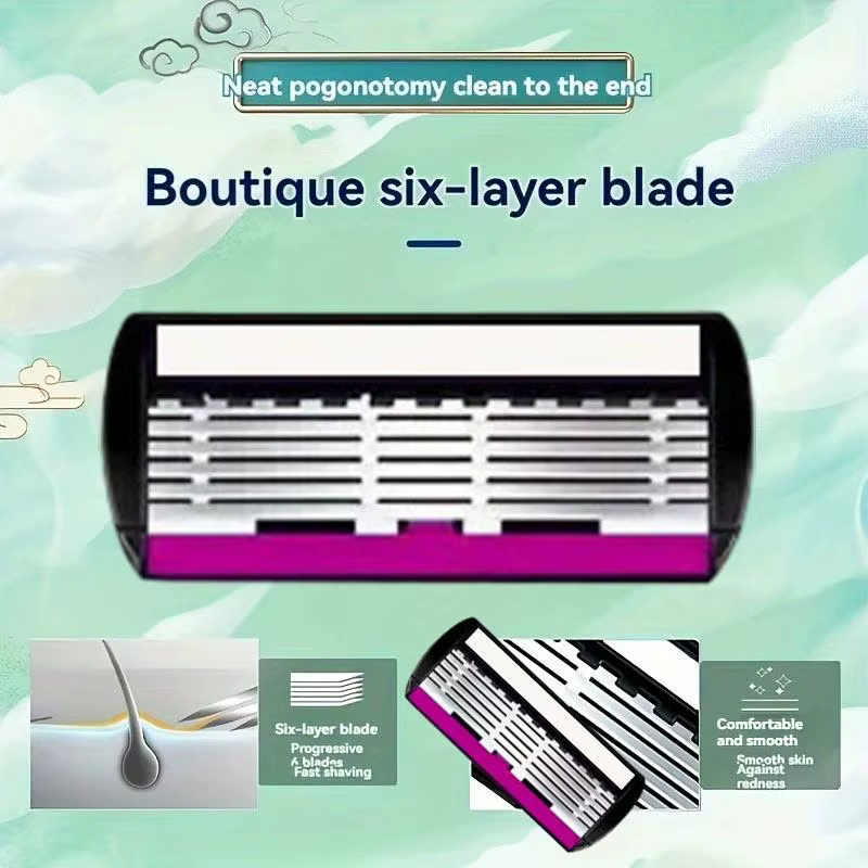 Rasoir manuel pour hommes avec lame en acier inoxydable à 6 couches et 2 poignées + 30 lames