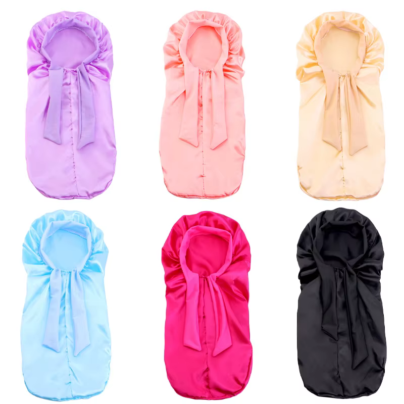 Bonnet de couchage en satin solide pour enfants, chaussettes longues pour filles, chapeau de nuit, injBonnet, soins des cheveux, écharpe de sauna, ruban, vêtements de sauna, rond, nouveau