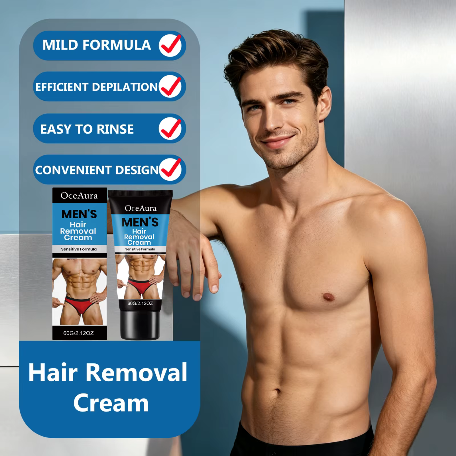 Crème dépilatoire pour hommes, formule sensible, élimination douce des poils du corps, rapide et efficace, zones intimes, sans douleur, crème dépilatoire pour hommes